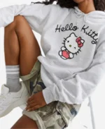 Hello Kitty Oversized White Pullover Hoodie For Womens