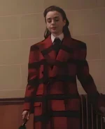 Lily Collins TV Series Emily In Paris S4 Emily Copper Red And Black Plaid Wool Coat