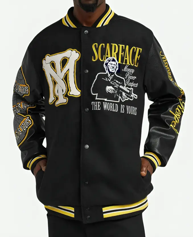 Scarface Varsity Jacket | Scarface Black and Yellow Varsity Jacket