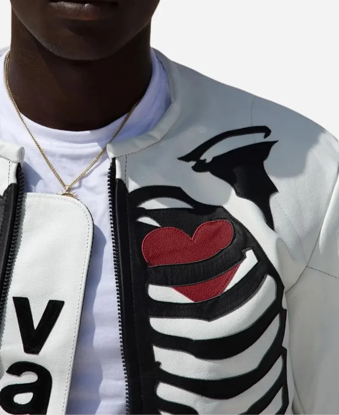 Skeleton Vanson Heart White Leather Jacket