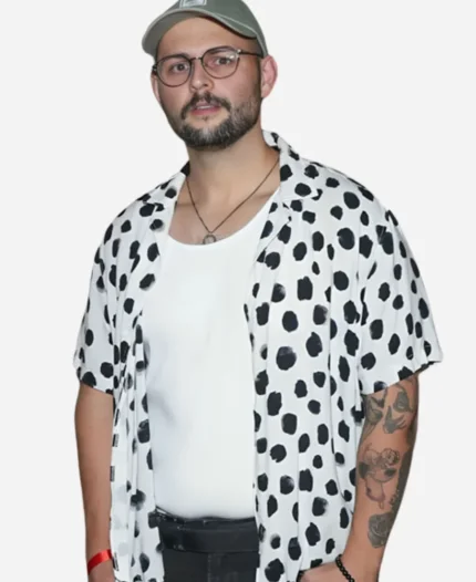 A Real Pain Premiere New York CJ Shrull White Black Dot Print Shirt