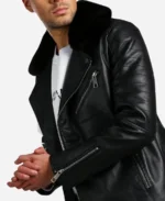 Black Leather Biker Jacket With Faux Fur Collar