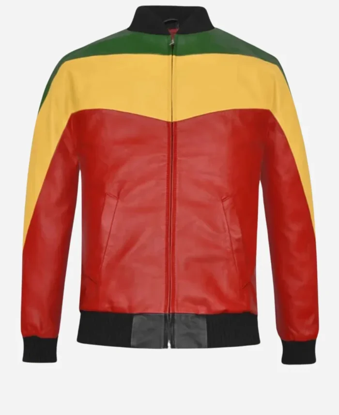 Bob Marley Multicolor Bomber Leather Jacket For Sale