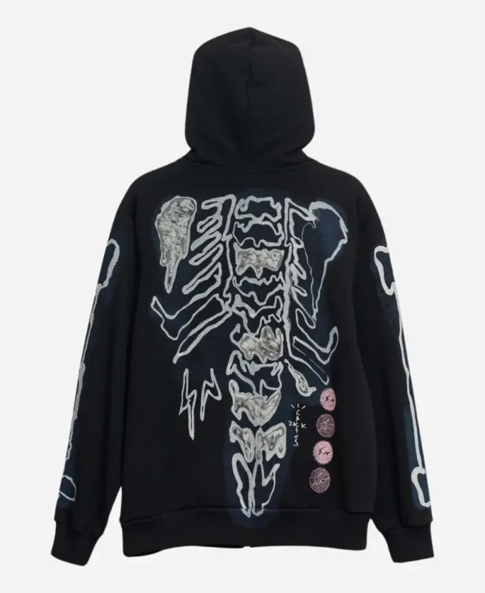 Cactus Jack Travis Scott Halloween Skeleton Zip Up Black Hoodie