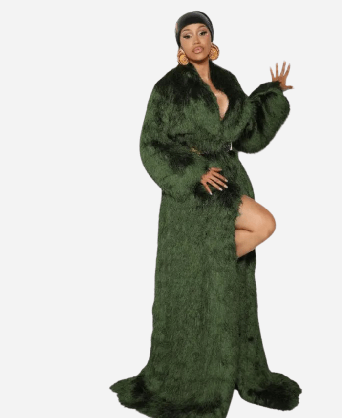 Cardi B Fashion Paris Fashin Week 2024 Fur Long Coat