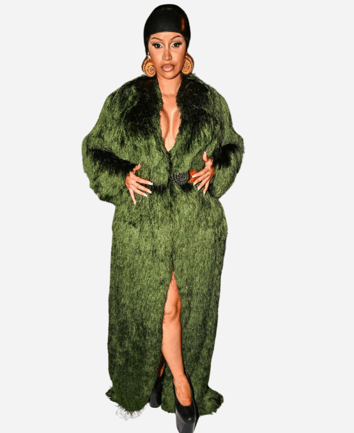 Cardi B Paris Fashion Week 2024 Green Fur Coat