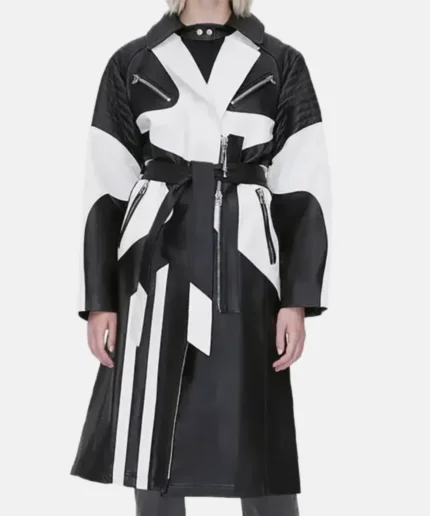 Catherine O’Hara Movie Beetlejuice Beetlejuice 2024 Delia Deetz Black and White Leather Coat