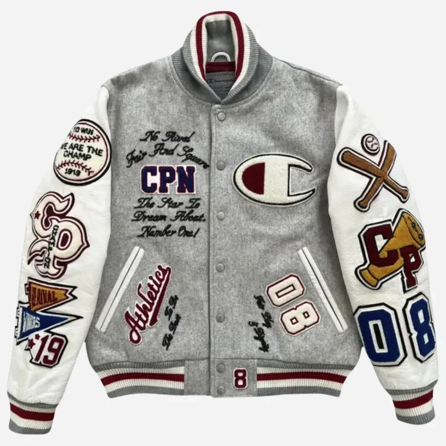 Champion leather letterman shops jacket