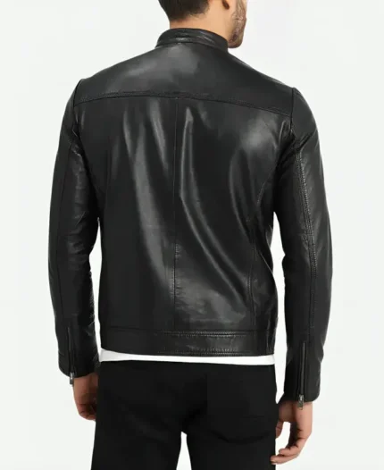 Classic Black Cafe Racer Leather Jacket