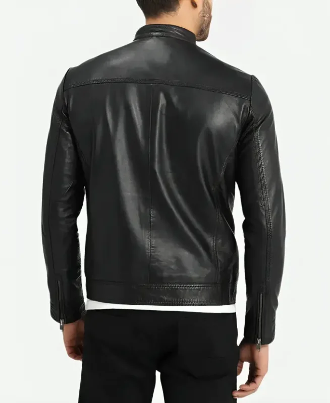 Classic Black Cafe Racer Leather Jacket