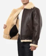 Classic Brown Sheepskin B3 Bomber Shearling Jacket Side