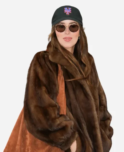 Dakota Johnson Brown Fur Coat