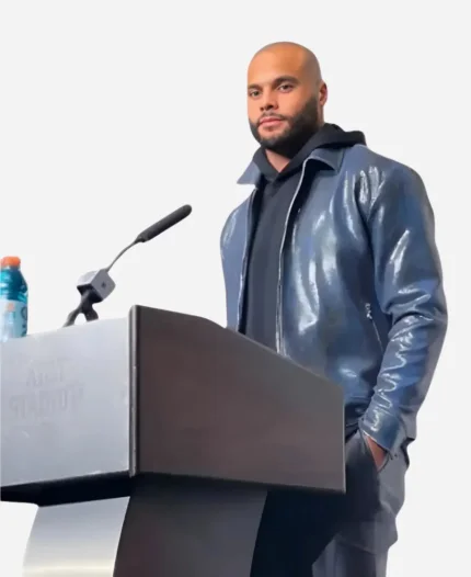 Dallas Cowboys Dak Prescott Blue Leather Jacket 