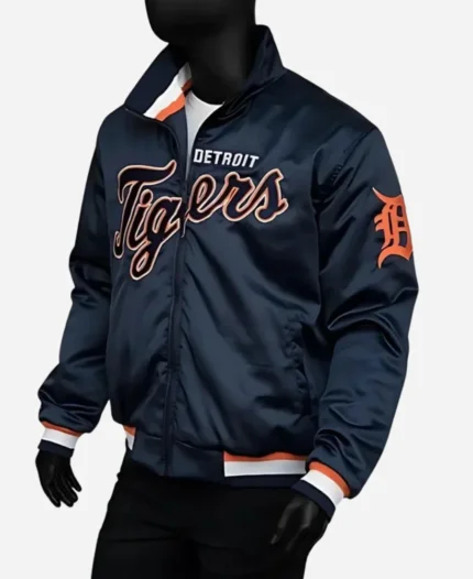 Detroit Tigers Blue Satin Bomber Jacket