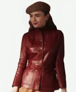 Emily in Paris S04 Lily Collins Maroon Leather Jacket