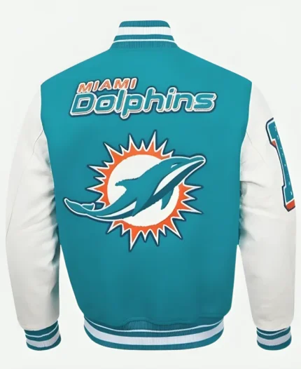 Fernanda Gentil Miami Dolphins Mashup Logo Varsity Jacket Back