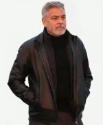 George Clooney Movie Wolves 2024 Black Leather Biker Jacket