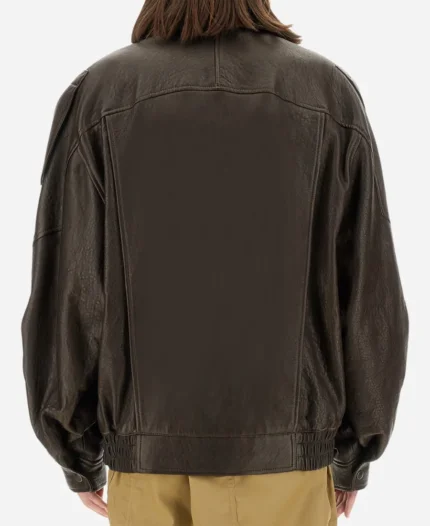 Hailey Bieber Oversized Brown Leather Jacket