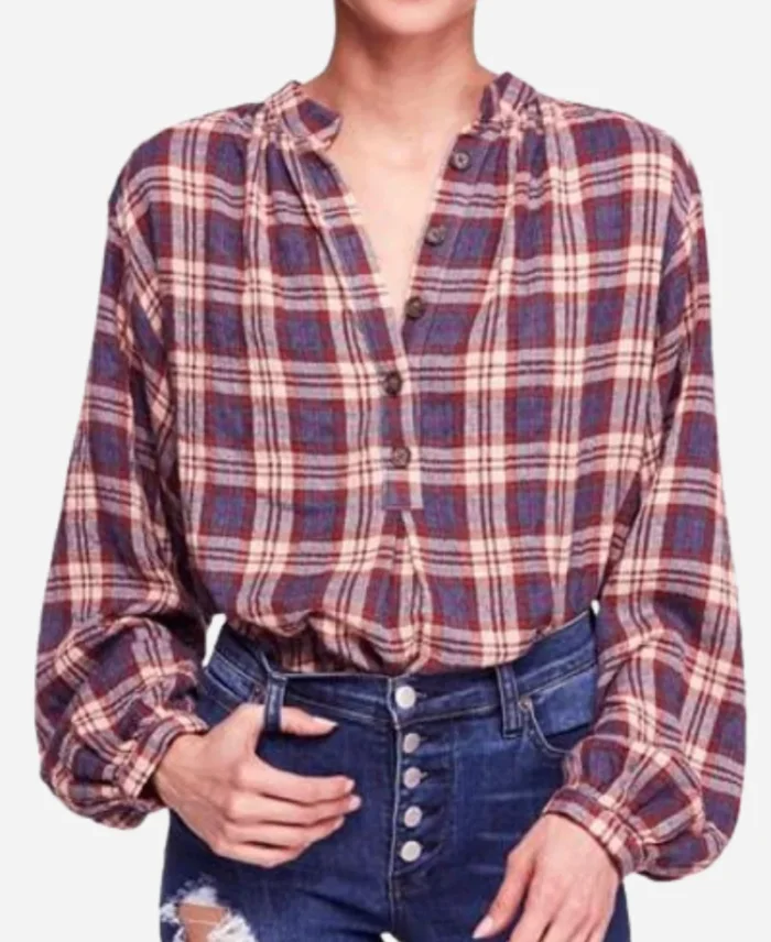 Kelly Reilly Tv Series Yellowstone Season 02 Beth Dutton Red Plaid Cotton Shirt