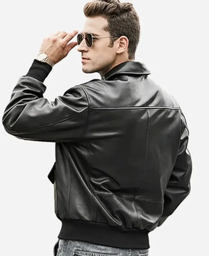 Men’s Black Bomber Leather Jacket – Air Force Pilot Style 3