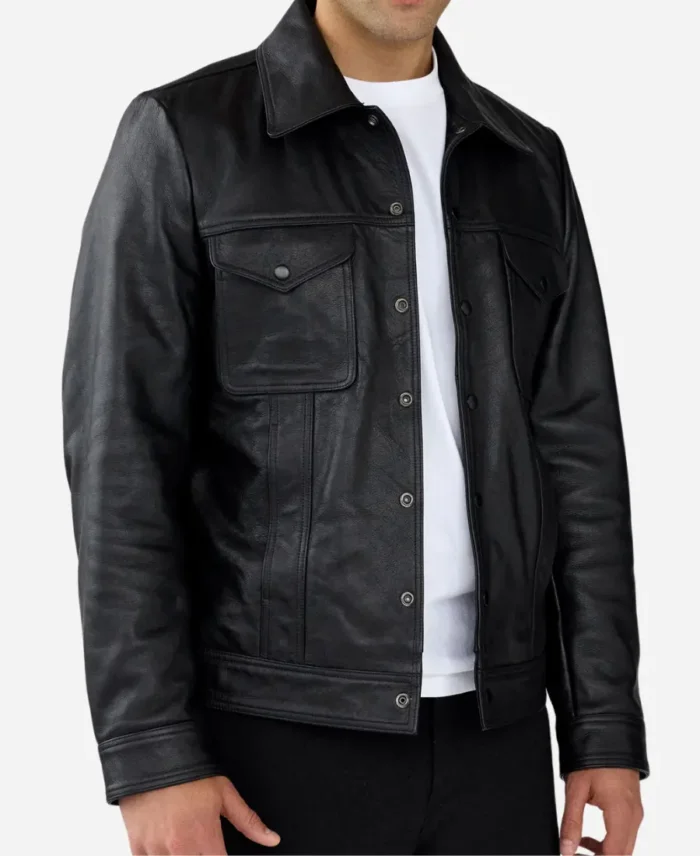 Men's Black Leather Tucker Jacket