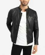 Men’s Classic Black Cafe Racer Leather Jacket