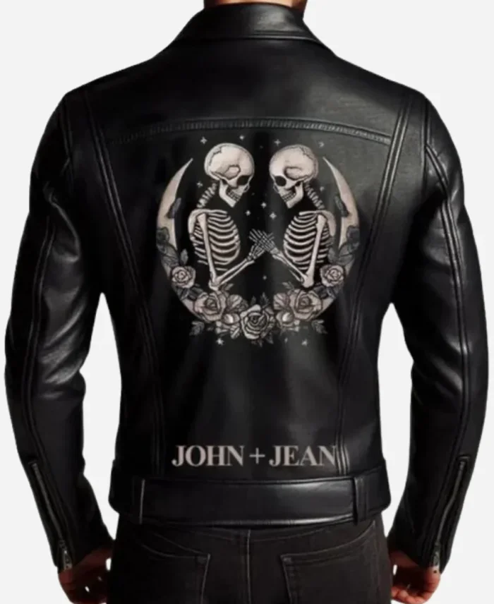 Mens Custom Skeleton Design Bachelorette Party Black Leather Jacket