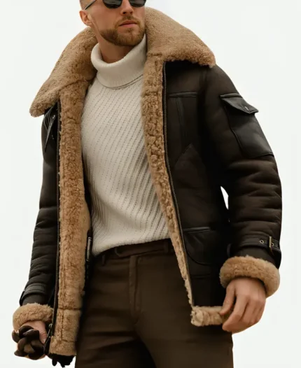 Men’s Sheepskin B3 Shearling Brown Bomber Jacket