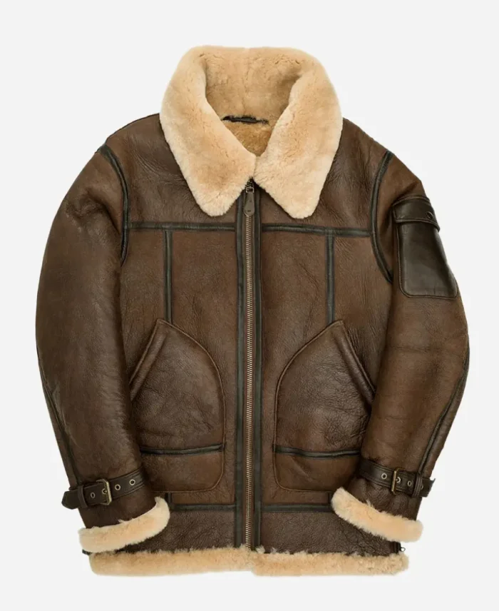 Men’s Sheepskin B3 Shearling Brown Bomber Jacket For Sale