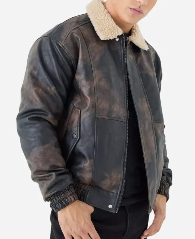 Men's Sheepskin Distressed Brown Fur Collar Jacket