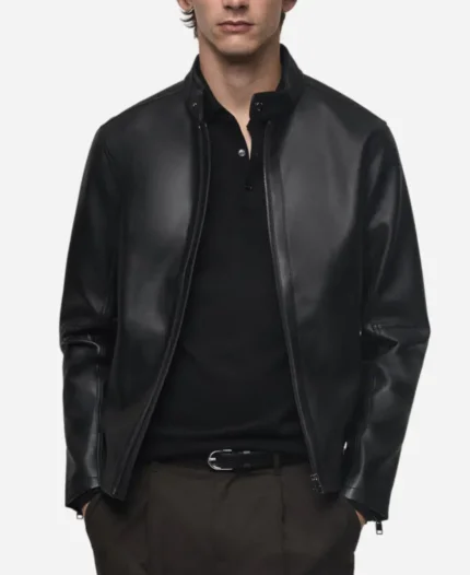 Men's Stylish Black Leather Zip Up Jacket