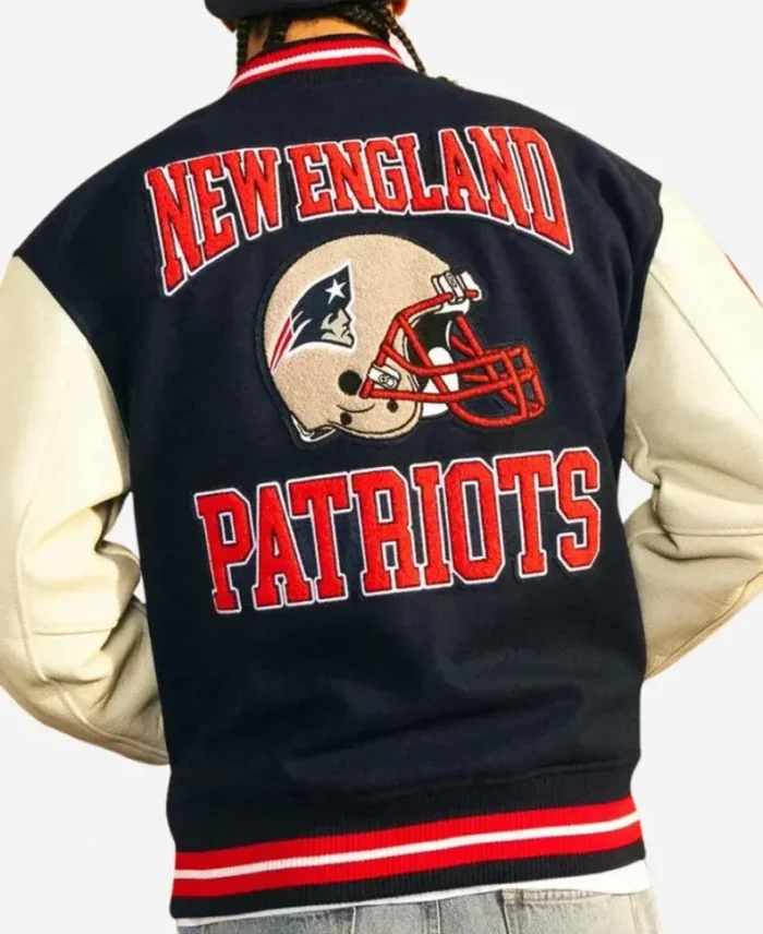 NFL New England Patriots OVO Blue Varsity Wool Leather Jacket