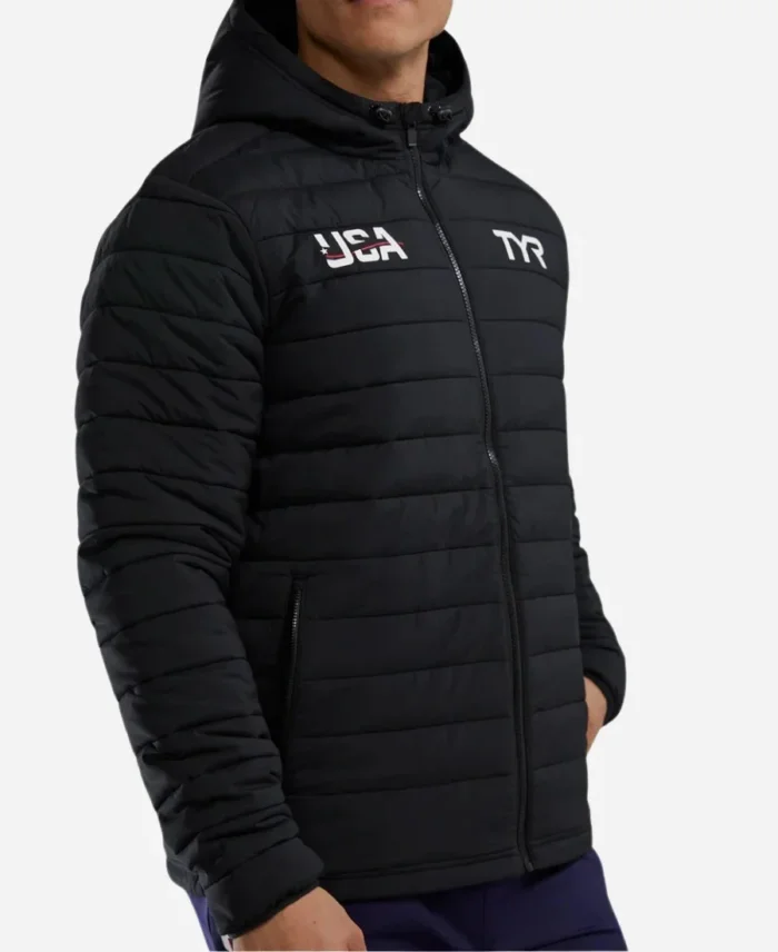 Paris Olympic 2024 Team USA Black Puffer Jacket