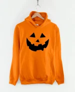 Halloween Pumpkin Face Fleece Orange Pullover Hoodie
