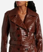 Selena Gomez Brown Crocodile Coat