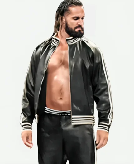 Seth Rollins WWE Monday Night Raw 2024 Black Leather Bomber Jacket