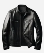 Skeleton Design Black Leather Jacket