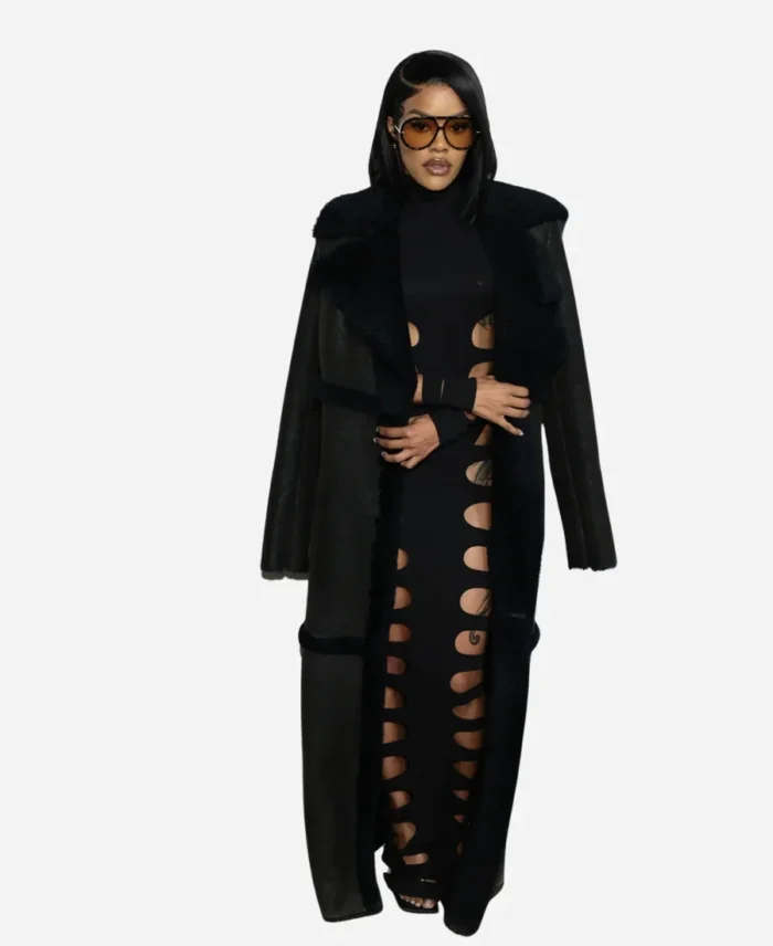 Teyana Taylor CFDA Fashion Awards 2024 Shearling Fur Black Trench Coat