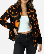 Scary Pumpkins Halloween Print Pattern Bomber Jacket
