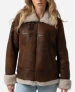 Women B3 Bomber Shearling Brown Sheep Skin Leather Jacket