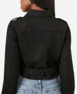 Women's Black Cropped Suede Leather Jacket Back