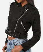 Women's Black Cropped Suede Leather Jacket Sidw