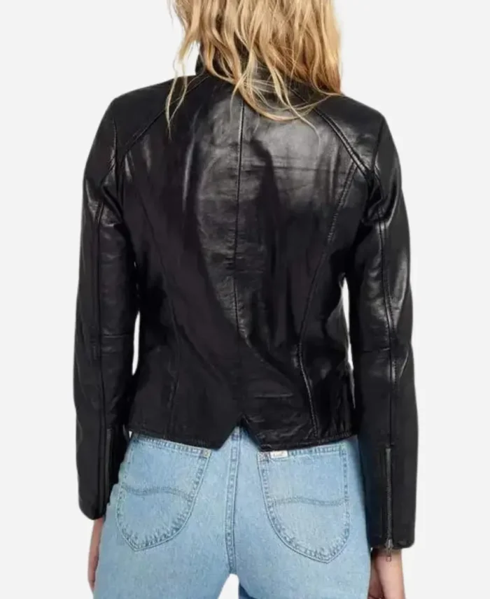 Womens Black Leather Jacket Back