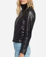 Womens Black Leather Jacket Side Pose