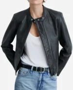 Women's Black Zippered Biker Leather Jacket