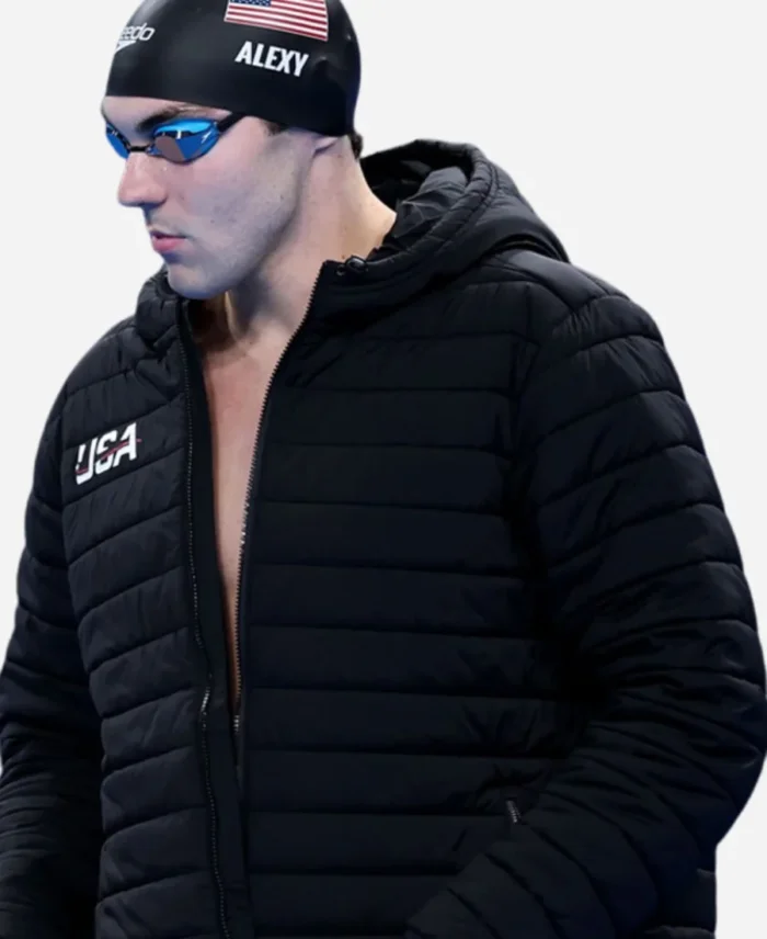 2024 Paris Olympic Team USA Jack Alexy Black Puffer Hooded Jacket For Men