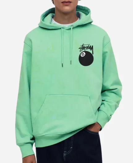 8 Ball Stussy Green Pullover Hoodie For Sale