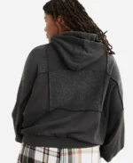 Aerie Sherpa Patchwork Pullover Grey Hoodie Back