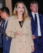 Angelina Jolie leaves the screening of Maria at DGA Theater on November 11, 2024 in New York City Trench Coat