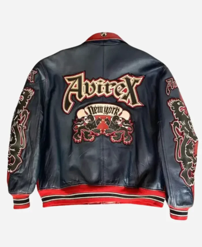 Archive Avirex New York Dragons Black and Red Leather Jacket